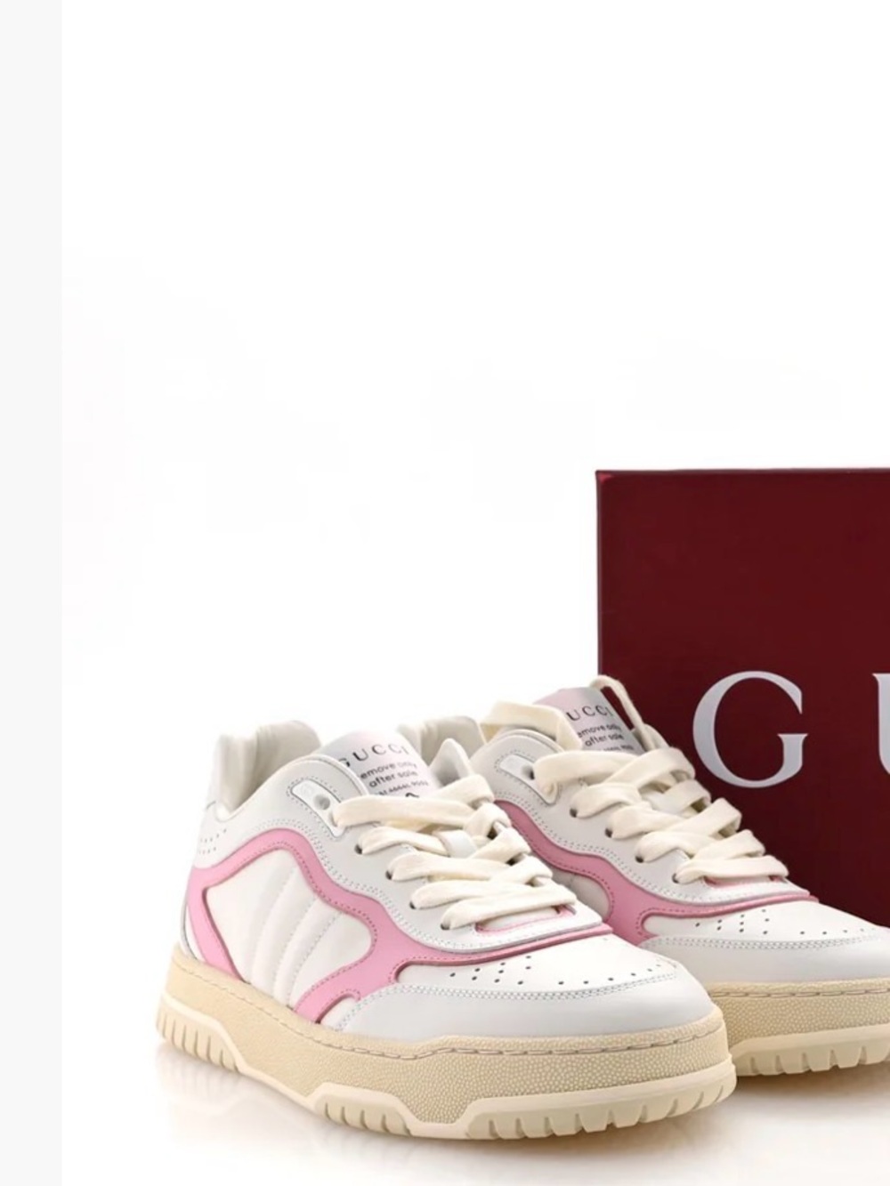 Gucci White and Pink Leather Sneakers